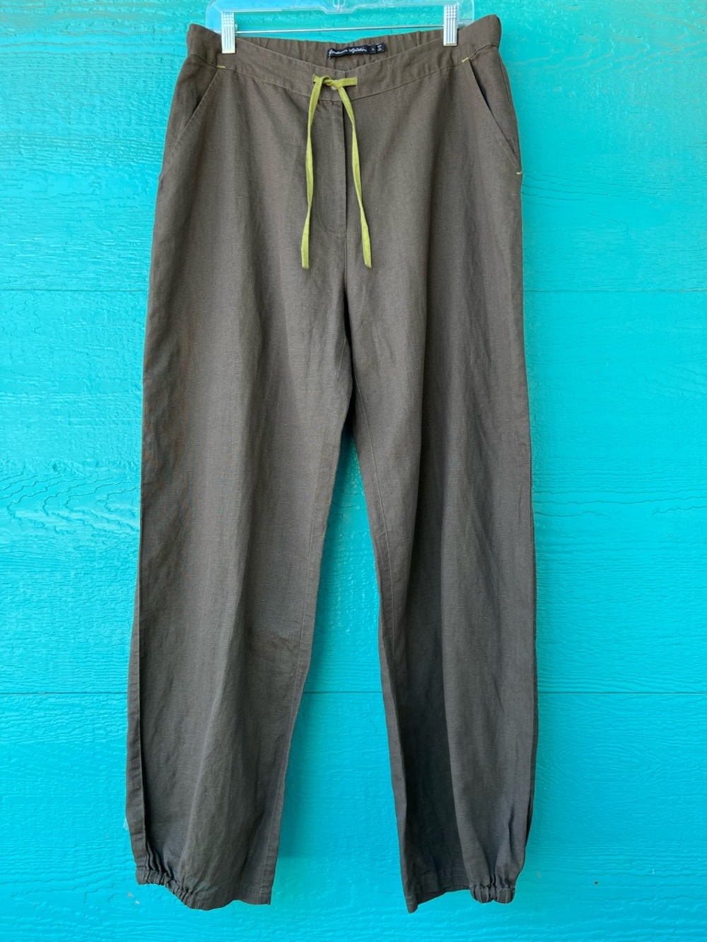 Gudrun Sjoden Linen Cotton Jogger Pants Dark Green Drawstring Waist Size Large - Picture 2 of 7